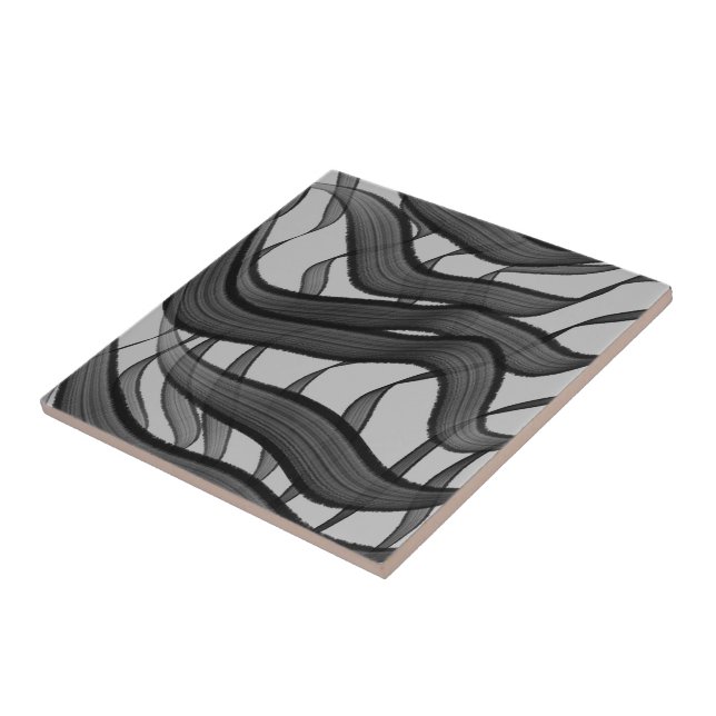 Azulejo De Cerâmica Folhas Florais De Abstrato Preta E Cinza (Lateral)