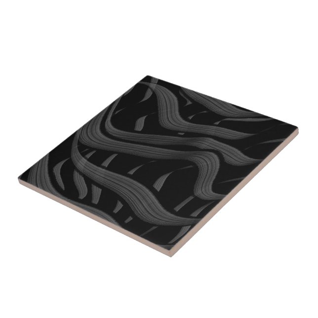 Azulejo De Cerâmica Folhas Florais De Abstrato Preta E Cinza (Lateral)