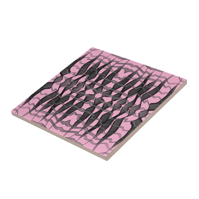Azulejo De Cerâmica Folhas Florais Emplumadas Abstratas Pretas e Cinza (Lateral)