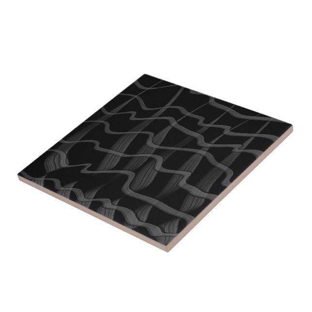 Azulejo De Cerâmica Folhas Florais Emplumadas Abstratas Pretas e Cinza (Lateral)