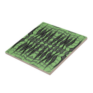 Azulejo De Cerâmica Folhas Florais Emplumadas Abstratas Preto e Cinza