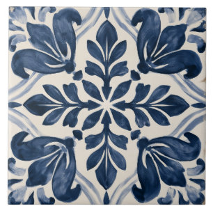 Azulejo De Cerâmica Folhas Florais Índigo