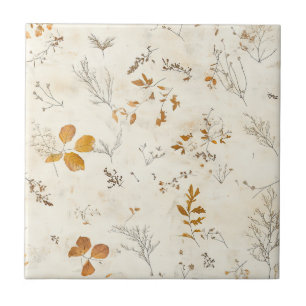 Azulejo De Cerâmica Folhas Marrons Rústicas Queda Folhagem no Creme
