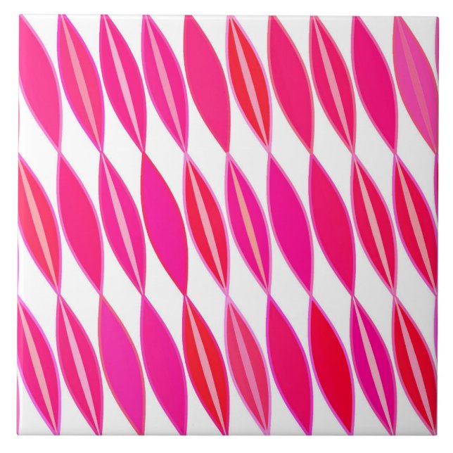 Azulejo De Cerâmica Folhas modernas de meio século, cor-de-rosa-coral  (Frente)