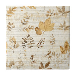 Azulejo De Cerâmica Folhas Terrosas Amarelo-Marrons em Fundo Rústico d