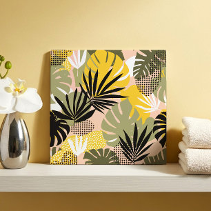 Azulejo De Cerâmica Folhas Tropicais Abstratas Modernas & Pontos 