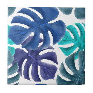 Azulejo De Cerâmica Folhas tropicais azuis