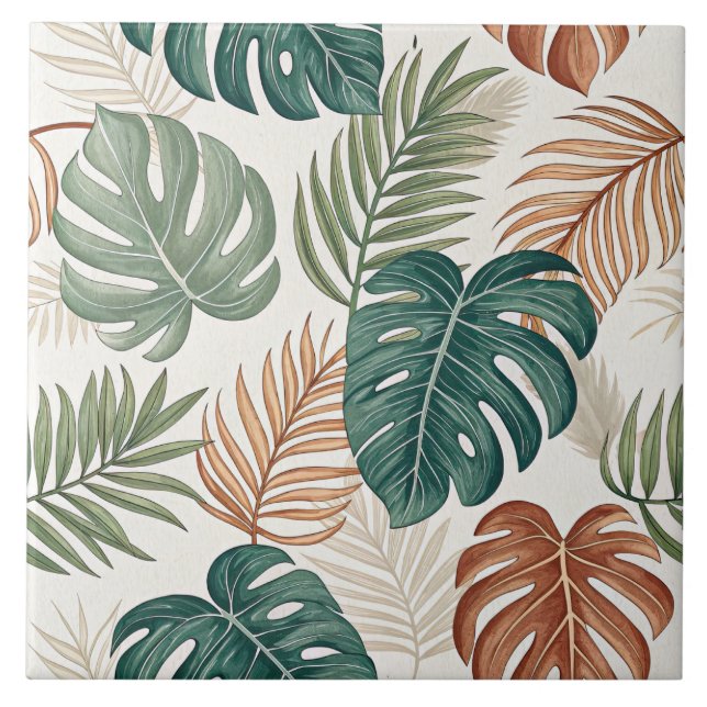 Azulejo De Cerâmica Folhas Tropicais Boho (Frente)