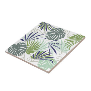 Azulejo De Cerâmica Folhas tropicais com palmeiras