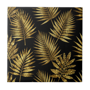 Azulejo De Cerâmica Folhas Tropicais Douradas Luxo Padrão