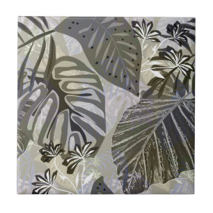 Azulejo De Cerâmica Folhas tropicais e flores.