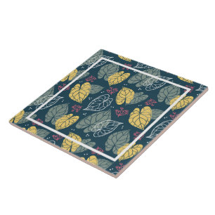 Azulejo De Cerâmica Folhas tropicais estilizadas amarelas e verdes-sáb