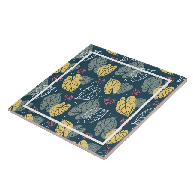 Azulejo De Cerâmica Folhas tropicais estilizadas amarelas e verdes-sáb (Lateral)