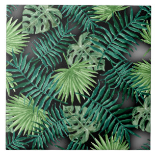 Azulejo De Cerâmica Folhas tropicais limpas, verde florestal,