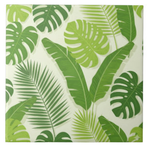 Azulejo De Cerâmica Folhas Tropicais & Padrão Sem Costura Monstera