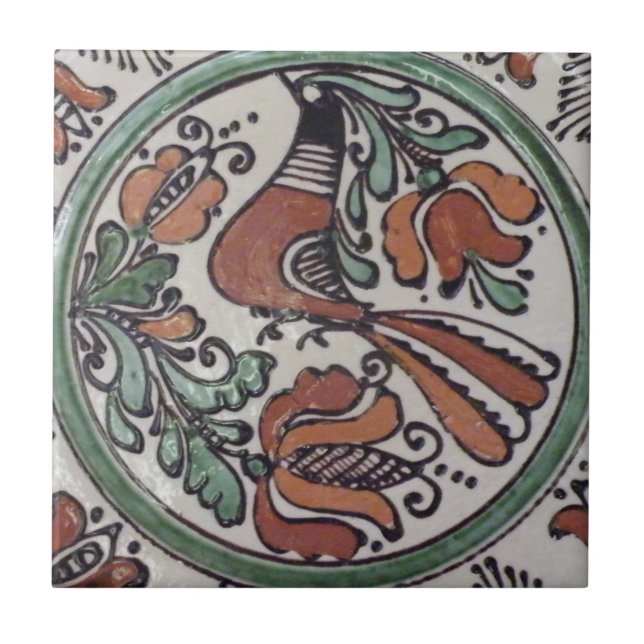Azulejo De Cerâmica Folk Art Bird (Frente)