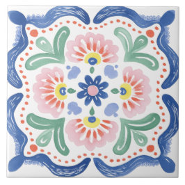 Azulejo De Cerâmica Folk Garden Watercolor