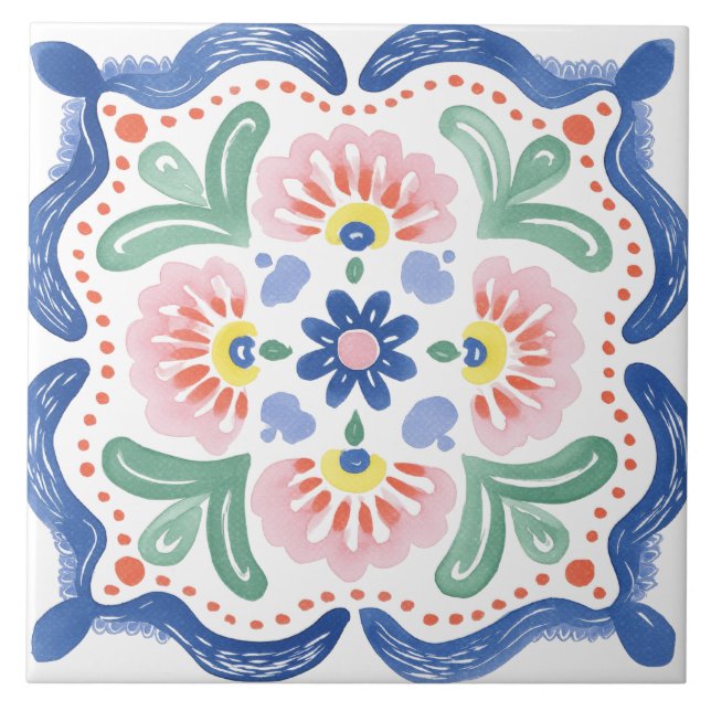 Azulejo De Cerâmica Folk Garden Watercolor (Frente)