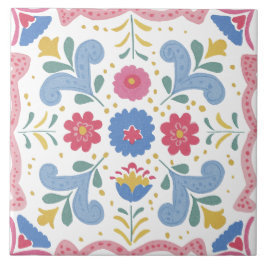 Azulejo De Cerâmica Folk Garden Watercolor