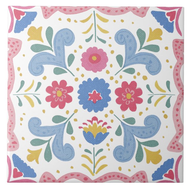 Azulejo De Cerâmica Folk Garden Watercolor (Frente)