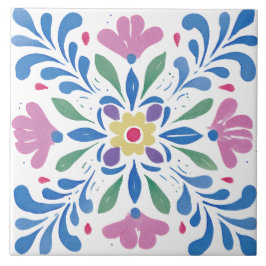 Azulejo De Cerâmica Folk Garden Watercolor