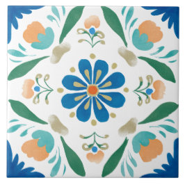 Azulejo De Cerâmica Folk Garden Watercolor