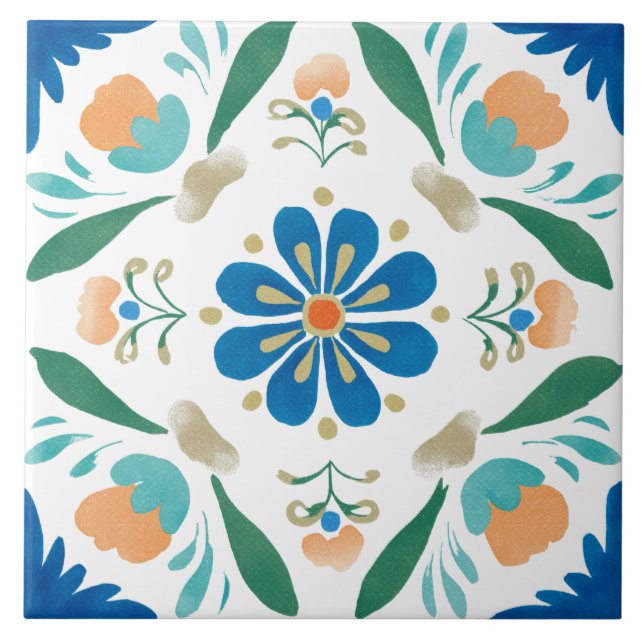 Azulejo De Cerâmica Folk Garden Watercolor (Frente)