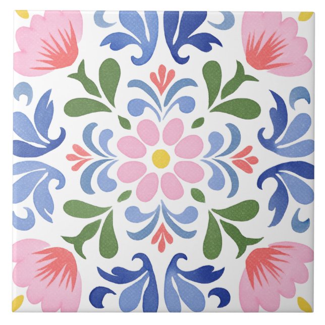 Azulejo De Cerâmica Folk Garden Watercolor (Frente)