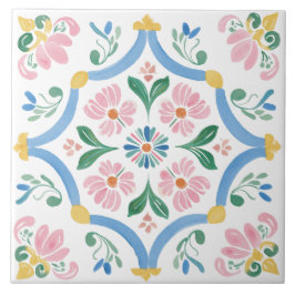Azulejo De Cerâmica Folk Garden Watercolor
