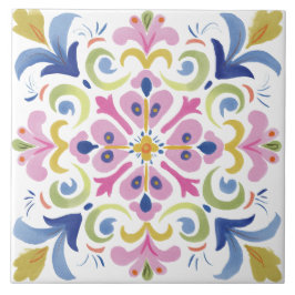 Azulejo De Cerâmica Folk Garden Watercolor