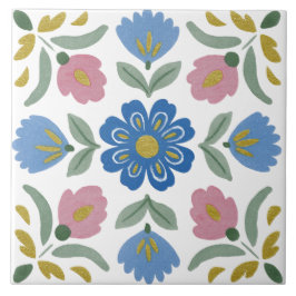Azulejo De Cerâmica Folk Garden Watercolor