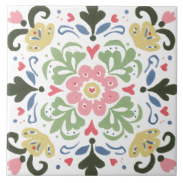 Azulejo De Cerâmica Folk Garden Watercolor