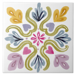 Azulejo De Cerâmica Folk Garden Watercolor