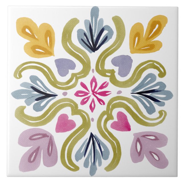 Azulejo De Cerâmica Folk Garden Watercolor (Frente)