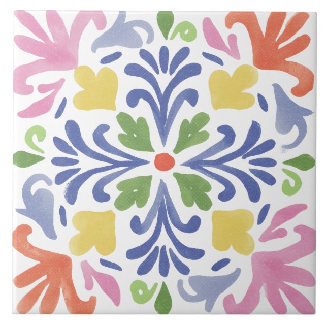 Azulejo De Cerâmica Folk Garden Watercolor (Frente)