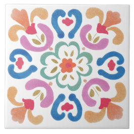 Azulejo De Cerâmica Folk Garden Watercolor