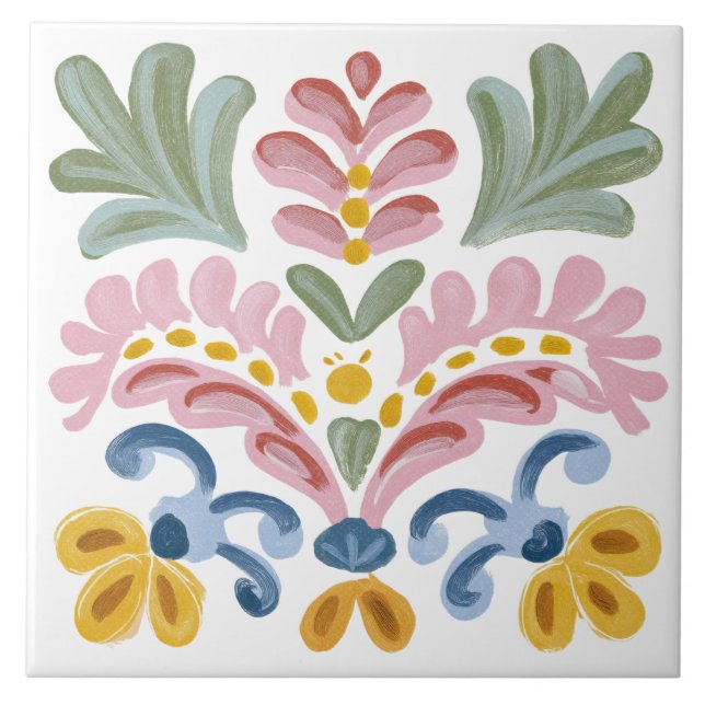Azulejo De Cerâmica Folk Garden Watercolor (Frente)