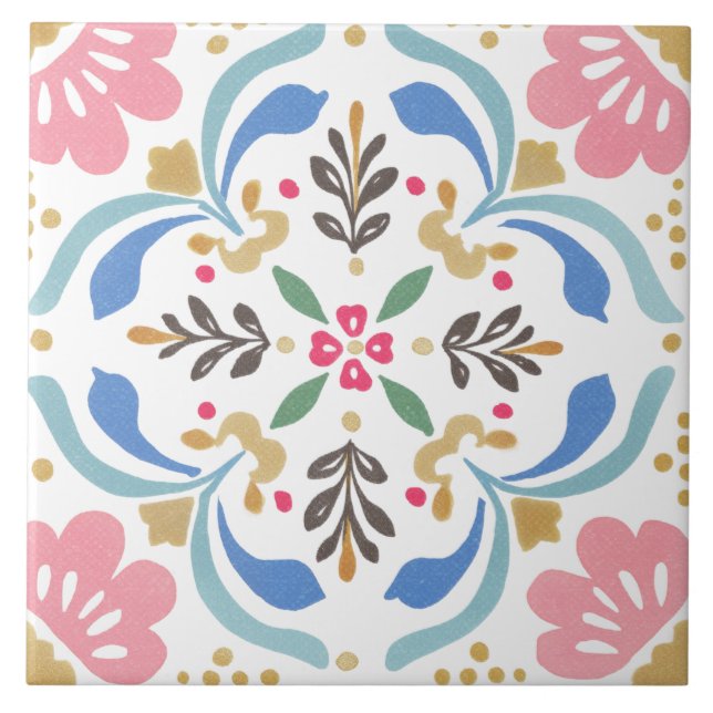 Azulejo De Cerâmica Folk Garden Watercolor (Frente)