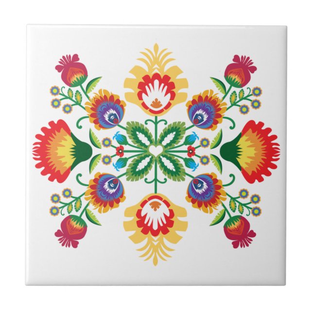 Azulejo De Cerâmica Folk Heart de Łowicz (Frente)