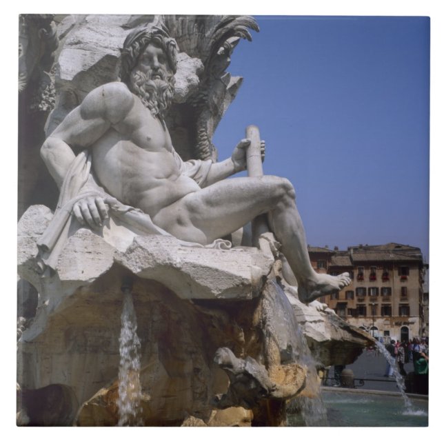 Azulejo De Cerâmica Fontana dei Quattro Fiumi, Piazza Navona, Roma, (Frente)
