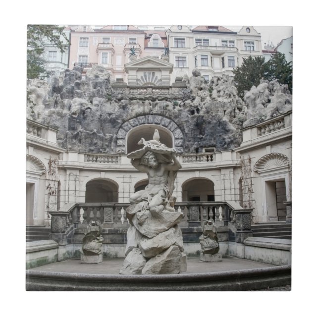Azulejo De Cerâmica Fonte com estátua de Netuno em Praga (Frente)