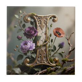 Azulejo De Cerâmica Forest Gold Patina Letter I Monogram