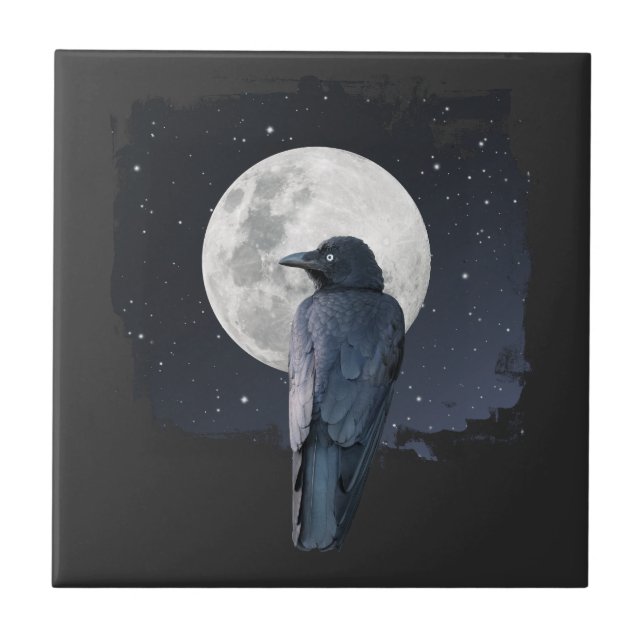 Azulejo De Cerâmica Forest Raven Cold Moon (Frente)