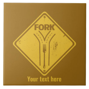 Azulejo De Cerâmica Fork no sinal de trânsito engraçado