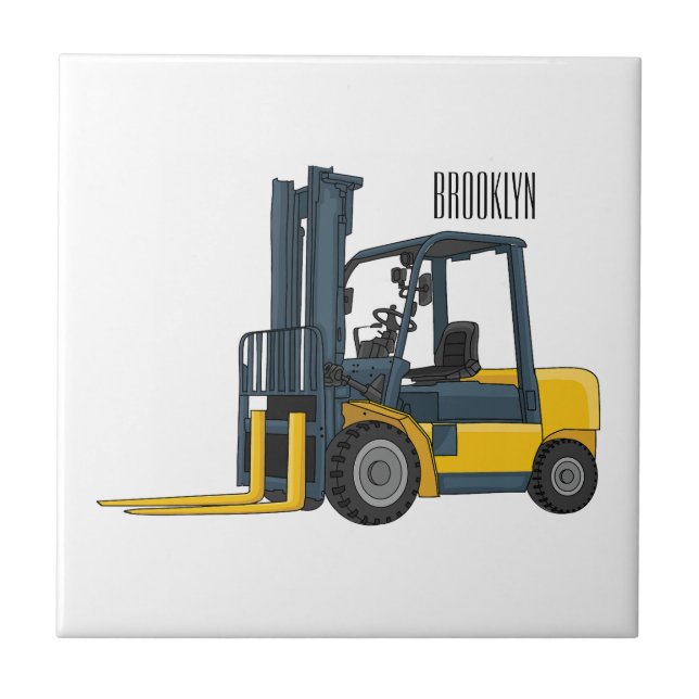 Azulejo De Cerâmica Forklift cartoon illustration (Frente)