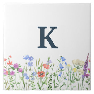 Azulejo De Cerâmica Forma aquosa Monograma de flor selvagem