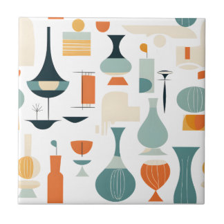 Azulejo De Cerâmica Forma Vase Moderna do meio século em Branco