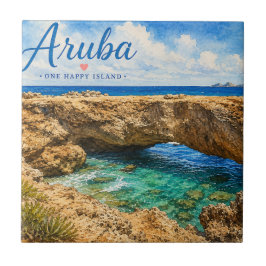 Azulejo De Cerâmica Formação rochosa da ponte natural de Aruba Caribe 