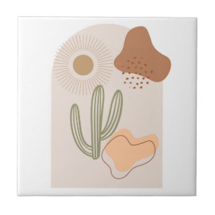 Azulejo De Cerâmica Formas Boho Abstratas Cacto Sol de Terracota Bege