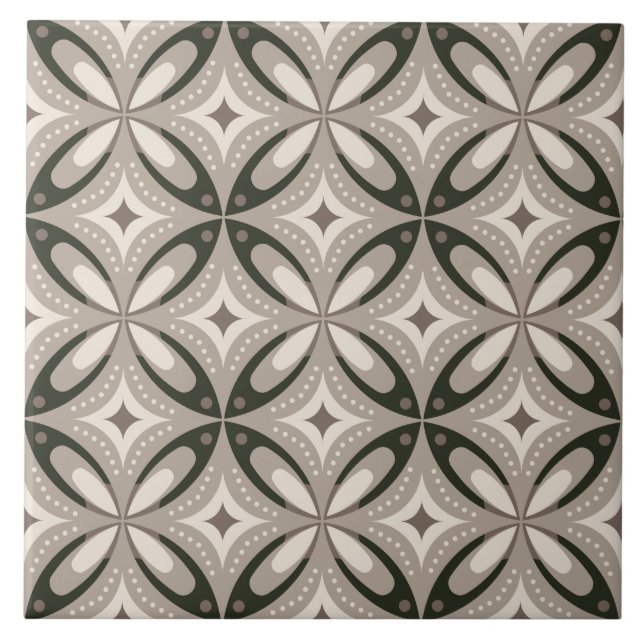 Azulejo De Cerâmica Formas circulares retrô bege e marrom (Frente)